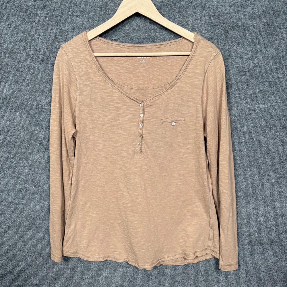 Soft Surroundings‎ Womens  Size Medium Tee T-Shirt Tan Raw Hem Minimalist Casual